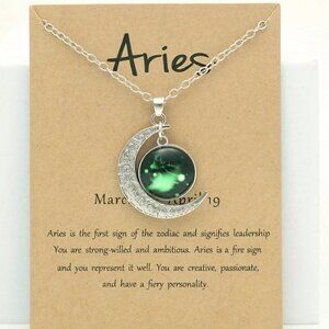 NWT Aries Silver-Tone 1.5" Glass Moon Pendant 18-20" Necklace